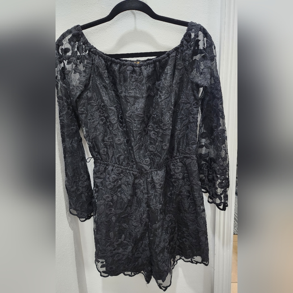 Black lace romper shorts